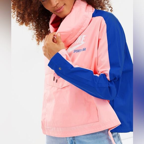 Nike Pink & Blue Retro Cowl Neck Pullover Windbreaker Jacket - Picture 3 of 12